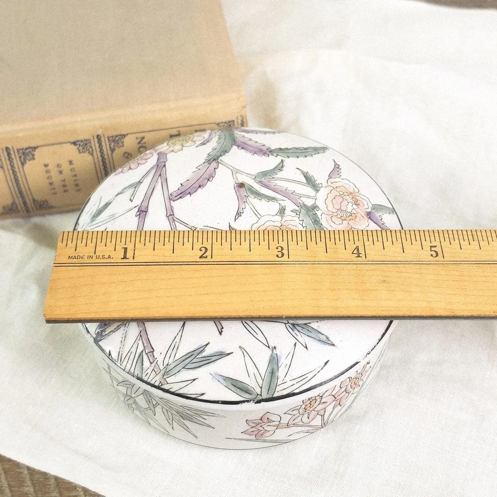 Vintage‎ Floral Trinket Dish, Porcelain Hand Painted Jewelry Box